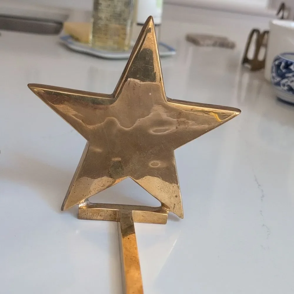 Solid Brass Reindeer and Star Christmas Stocking Holder Hooks Set of 2 Vintage